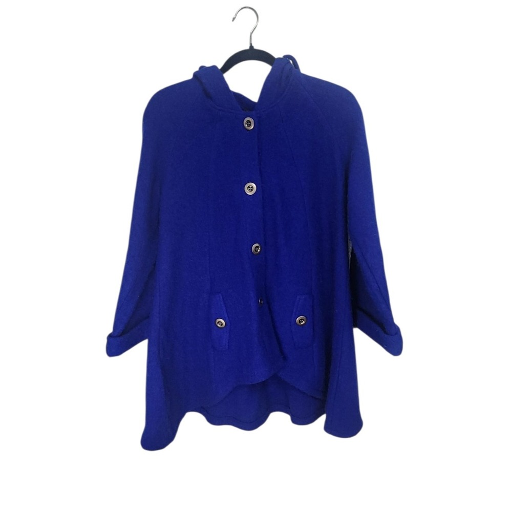 FOR CYNTHIA Royal Blue Hooded Wool Blend Cape Coat Size M‎